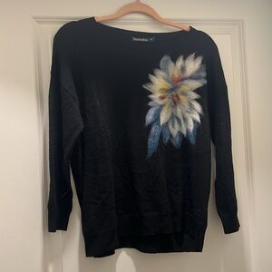 Anthropologie Troubadour Black Multicolor Floral Cashmere Wool Blend Sweater